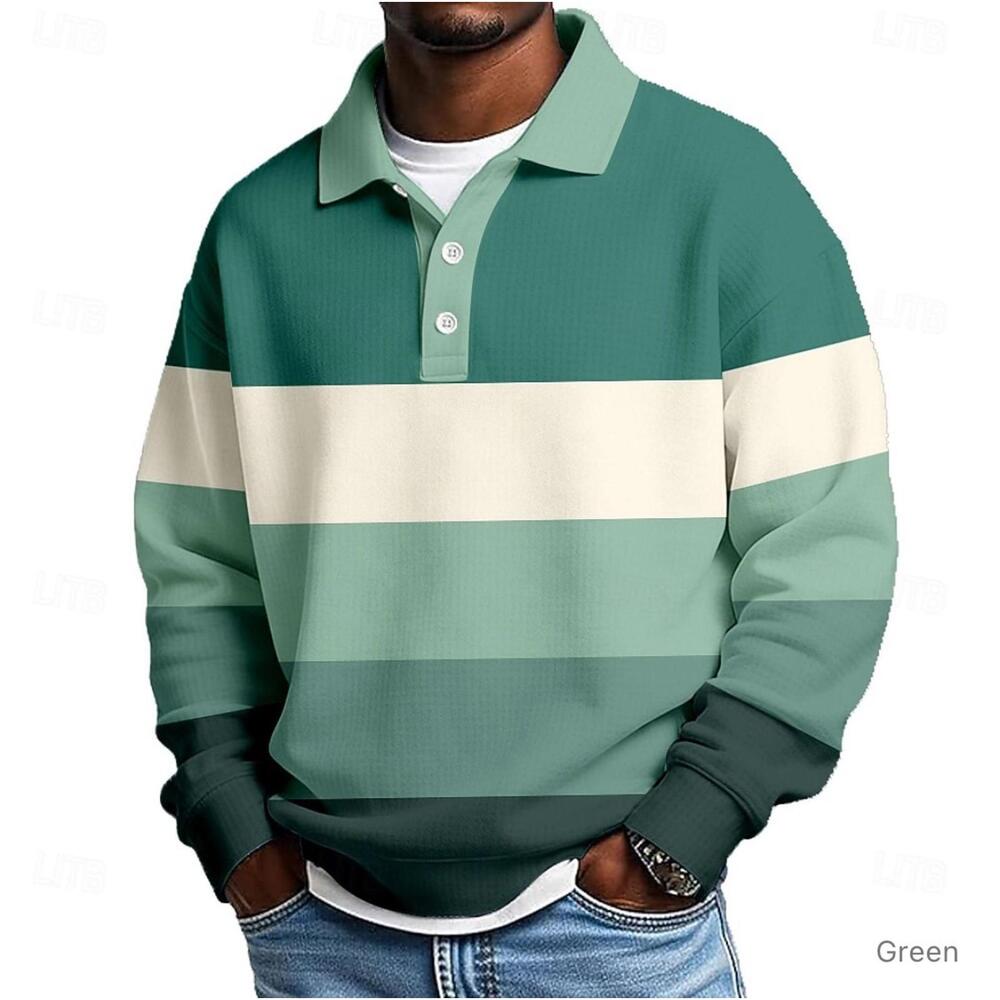 Men's 2XL Stripped Green Long Sleeve Shirt